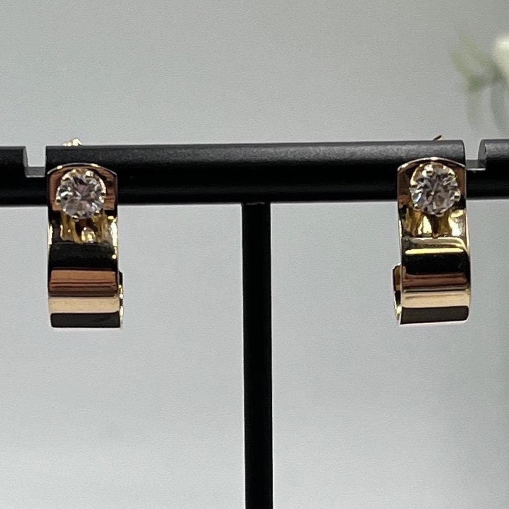 14K Yellow Gold Half Hoop Jackets 5mm‎ Near Colorless Diamond Solitaire Earrings